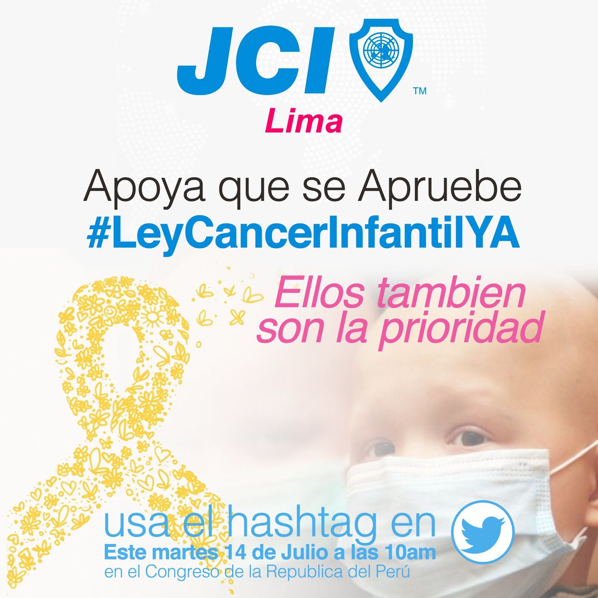 shualt's tweet photo. #JCILima apoya la #LeyCancerInfantilYa que se apruebe, ellos también son la prioridad, para que se les pueda detectar a tiempo el cáncer. https://t.co/FfZvK6fU4J
