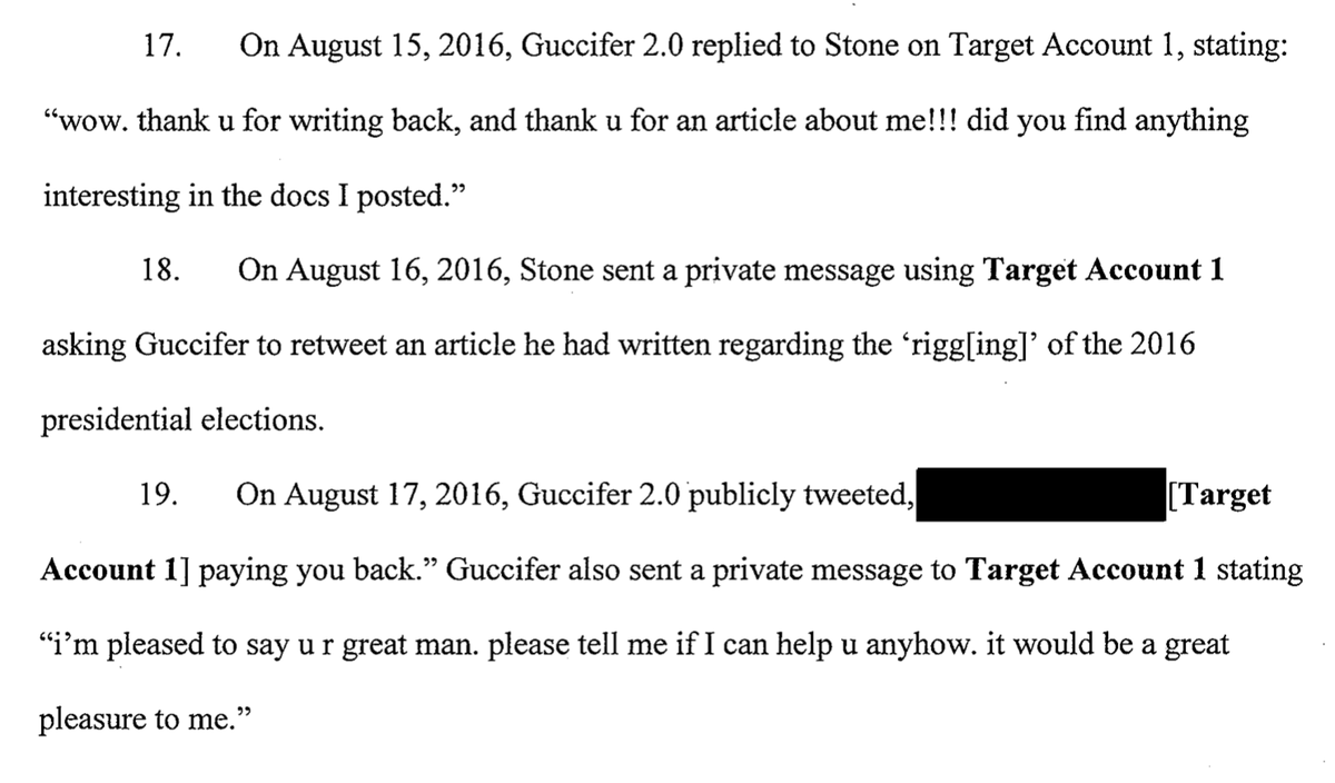 And Jesus, the level of stoopid here - it's like days after Stone's buddy Manafort is giving Trump polling data to the GRU - Rog is talking right to Russian intel. Using. Twitter.