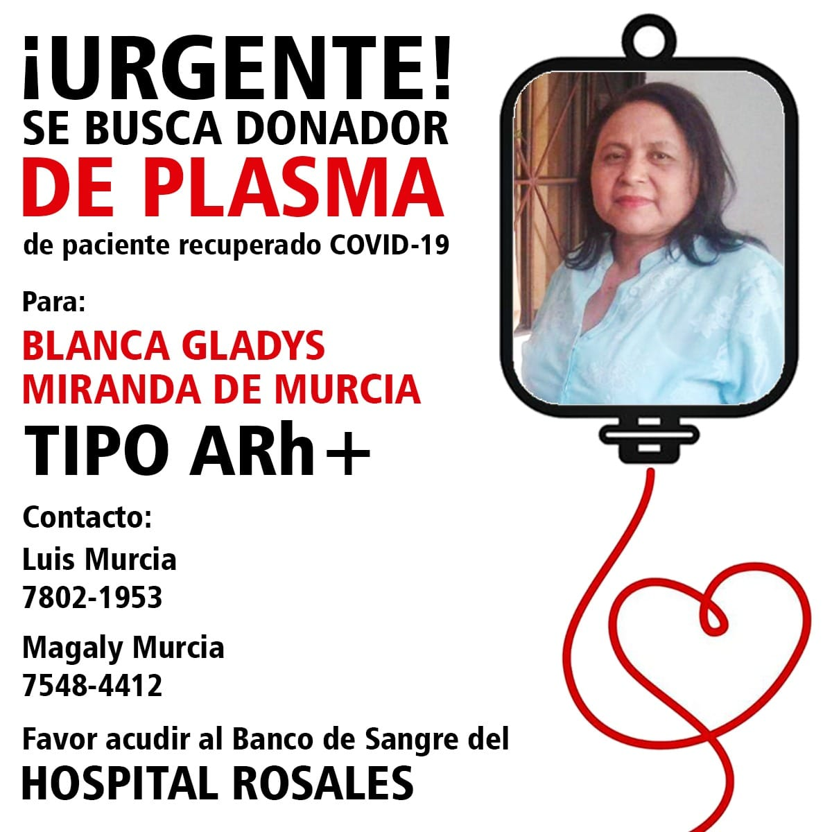 #ServicioSocial necesitan donante de plasma es para la tia de una gran amiga <a href="/_RVillalobos/">Raquel Villalobos</a> <a href="/noticias4vision/">Noticias 4Visión</a> <a href="/tcsnoticias/">TCS NOTICIAS</a> <a href="/FedericoZeledon/">Federico Zeledón</a> <a href="/kathyacarranza/">kathya carranza</a> <a href="/lexpineda/">Alex Pineda</a> @AlertaAngelSV <a href="/SoyacitySV/">Soyacity.com</a>