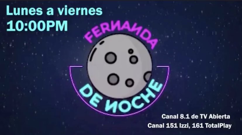 ¡#Hoy toca #FernandaDeNoche en @laoctavaplus!

Empiecen su semana en compañía de <a href="/TapiaFernanda/">Fernanda Tapia‏</a>, <a href="/alexiselchinco/">Alexis “El Chinco”</a> y su servidor. Nos vemos en punto de las 10pm en el canal 8.1 de sus TVs.

Estará <a href="/MayteFierro/">Mayte Fierro</a> hablando de teatro a distancia y <a href="/dkrauze/">Daniel Krauze</a> nos presenta su libro #Tenebra