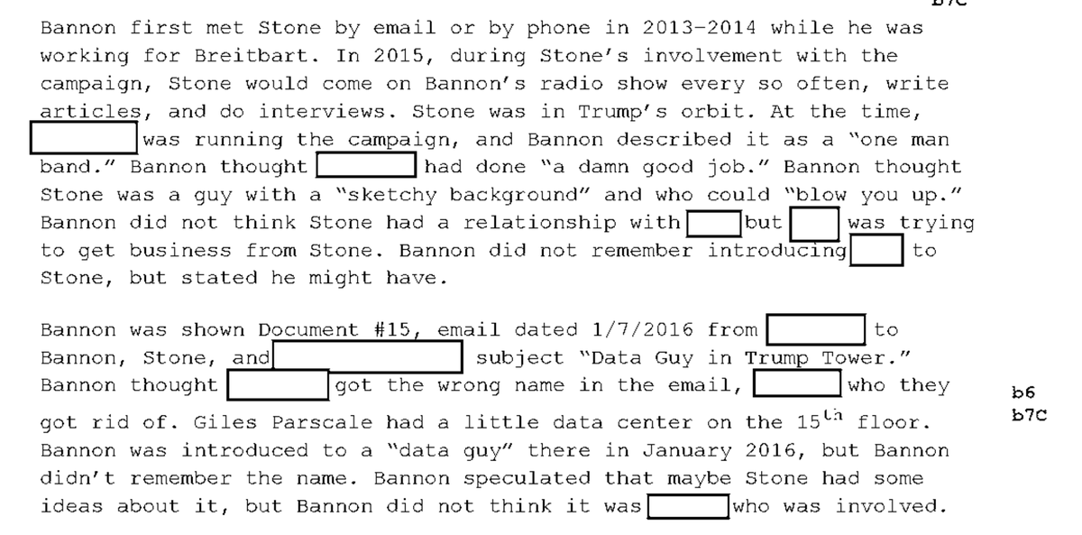 Jesus...there's so much here, you gotta let the criminal prosecutions speak. The basic are STONE WAS AT THE CENTER OF EVERYTHING WITH TRUMP, BANNON, RUSSIAN INTEL, Alex Jones, troll farms...just so much obvious stoopid.