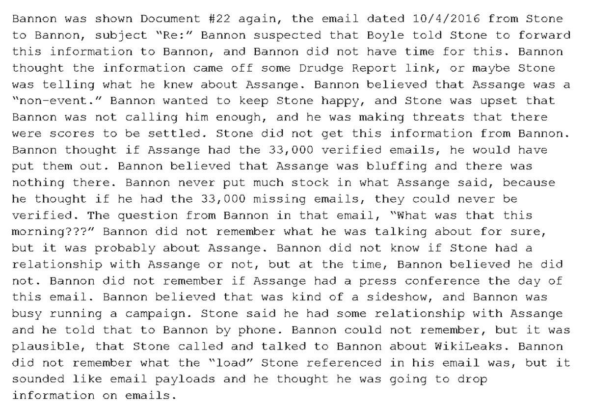 Incidentally, Bannon's interviews across various agencies (HPSCI, FBI, etc) are *adorable* in their attempts to pretend like nobody really knew Roger Stone and/or Manafort.But over the thousands of pages, it's all revealed as bullshit.These guys were a team.