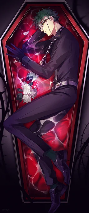 #ツイステファンアート 
黒×トレイクローバーin棺 