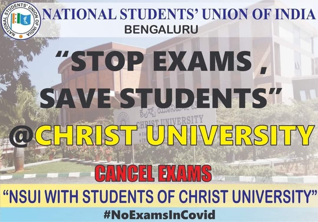 RahulgowdaNA's tweet photo. #NSUIKarnataka staged protest infront of @ChristBangalore demanding the cancellation of online examinations. Inspite of governments order the #Christuniveristy is conducting the exams from today. #NoExamsInCovid #ChristUniversity @nsui @NSUIKarnataka @guptar https://t.co/cZbJqiY0n9