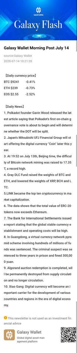 Galaxy_Wallet's tweet photo. Galaxy Wallet Morning Post July 14 https://t.co/eLNalPI9no