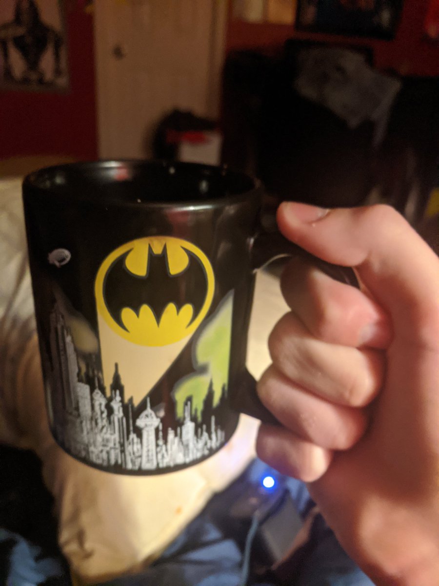 LetsTalkBatsy's tweet image. Check out this badass Batmug I get that shows the bat signal when heated 

(Vibing with my dog and hot chocolate rn)