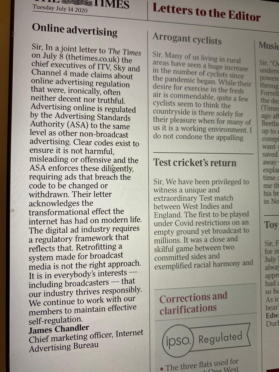 IABUK's tweet photo. Our CMO @jameschand1er responds to ITV, Channel 4 &amp; Sky's joint letter about online advertising in The Times this morning 👇 https://t.co/gZF30ri3vJ