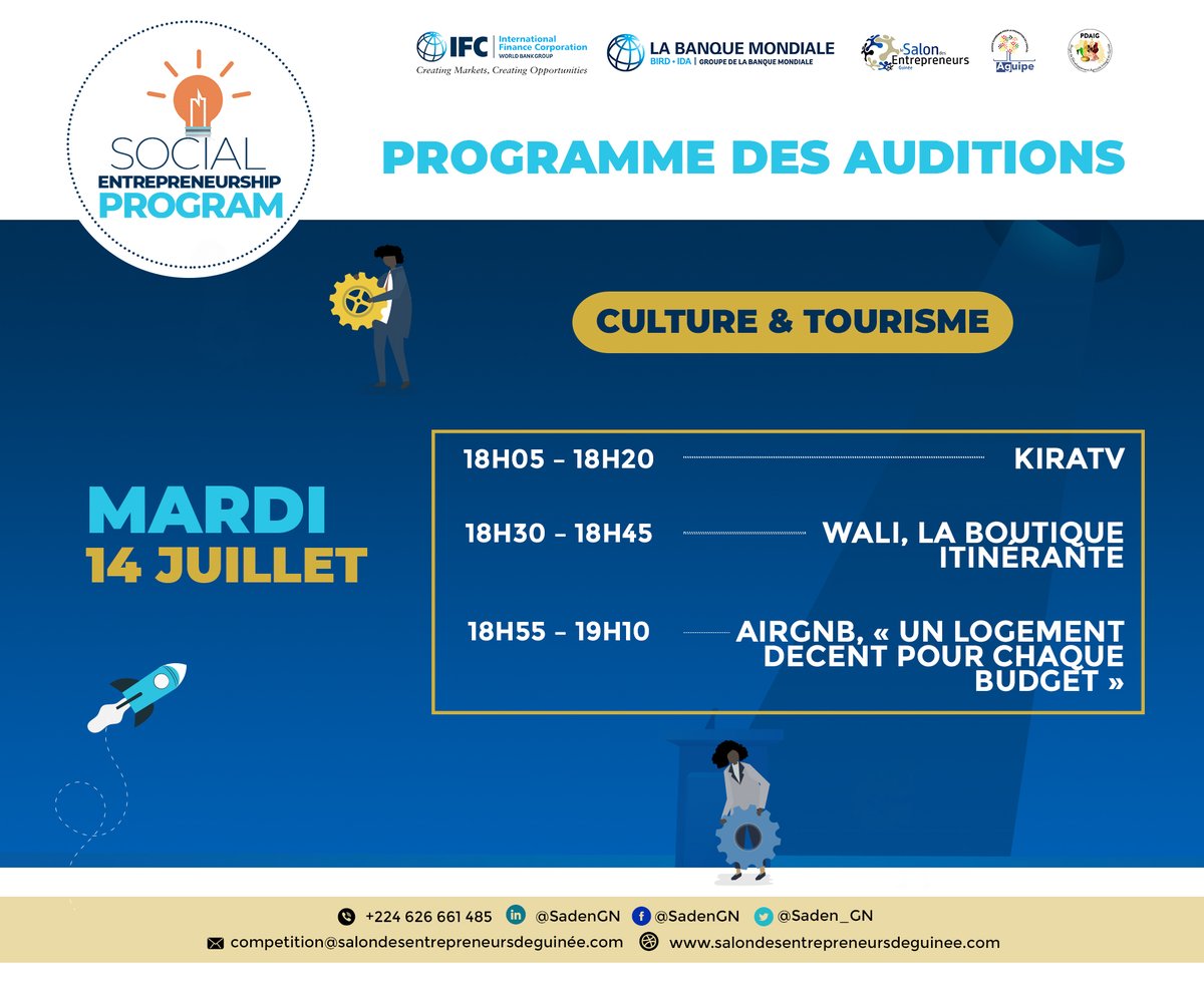 SADEN_GN's tweet photo. Les auditions du #SocialEntrepreneurShipProgram continuent avec aujourd'hui la catégorie EDUCATION et la catégorie CULTURE & TOURISME ! 👌🏿
Bonne chance à tous !
#SEP #SADEN https://t.co/RB88ukh8MH