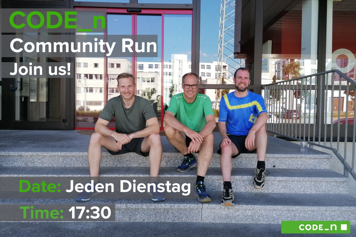 CODE_n's tweet photo. These three gentlemen went all out in our Community Run on Tuesday. After a long day sitting at the desk, this is how they stay in shape. Our Community Run will take place today and from now on we would like to run Weekly together so join us!
#Stuttgart #gft #code_n #aucobo https://t.co/4fdA74Tyru