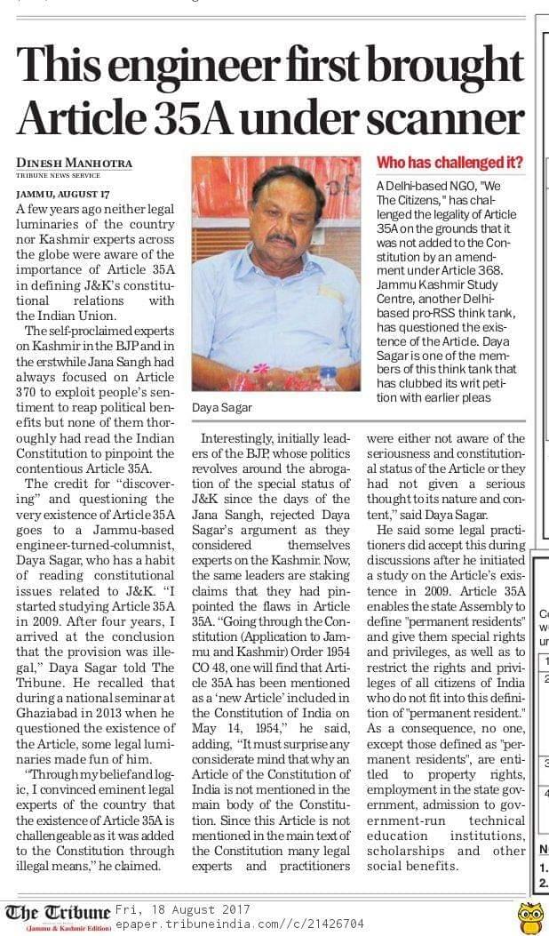 JKAjaySharma's tweet photo. Heights of taking credit by @IkkJutt_Jammu. It was Sh. Dayasagar Ji, who debated and questioned Articles 370 &amp; 35A since long but never took credit when 370 diluted &amp; 35A  abrogated. 
@AnkurSharma_Adv @kashmirdayasagr @dr_shreeya @IGaneshMalhotra @VirenderKoundal @dineshmanhotra https://t.co/XKnAHggS2A