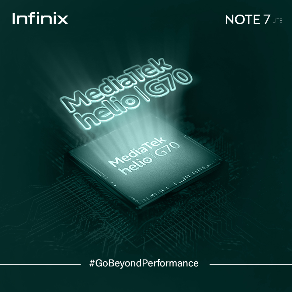 infinixrwanda's tweet photo. MediaTek Helio G70 processor in #NOTE7lite means #faster and smoother #performance. Whether gaming or multitasking, we've got you covered!!

Which activities do you do most on your smartphone?

#ExploreTheNewNOTE #GoBeyondPerformance #processor #smartphone #technology #RwOT https://t.co/6gdNJCvKVJ