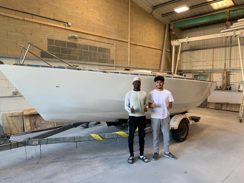 ScaramoucheST's tweet photo. A big shout out to #AlphaPlusUK and #Marineware who helped Seun and Azat make it to the start line of the JOG Nab Tower last weekend, by painting their E Boat Eros. Another great example of the support we have been given from those in the industry. #ProjectScaramouche #JOGRacing https://t.co/WN11Jhe245