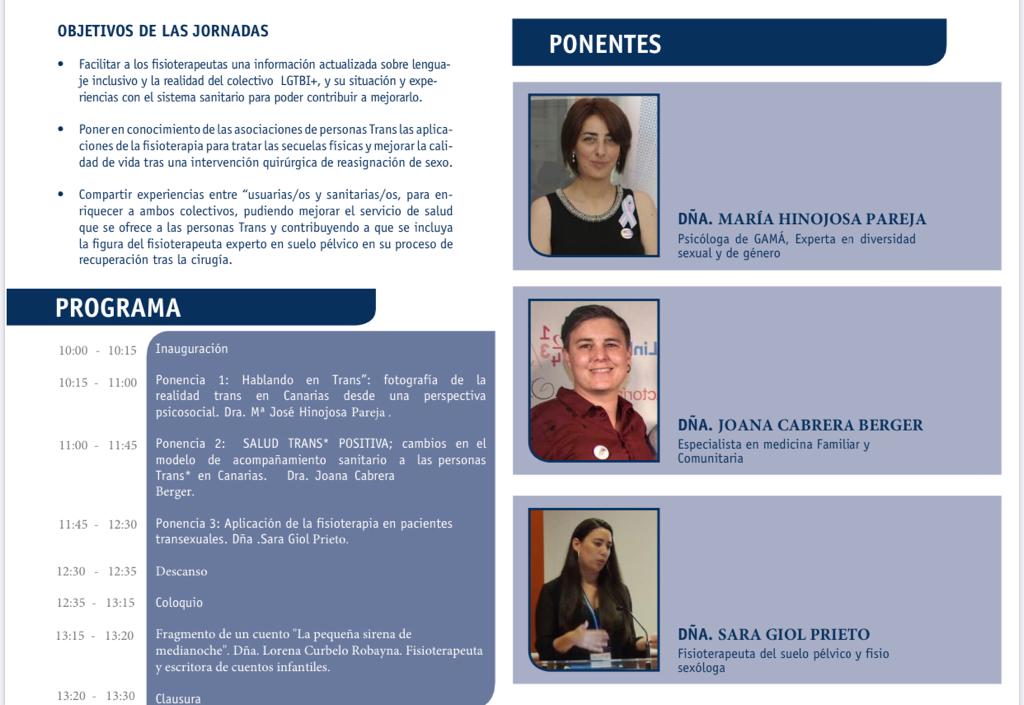 GamaLgtb's tweet photo. Este sábado tenemos por fin la I Jornada de Fisioterapia en la Reasignación Sexual con el @COFISCanarias 

Se trata de una jornada pionera gratuita

¿Eres fisioterapeuta, personal sanitario o persona interesada?

Todavía estás a tiempo de inscribirte ☎️ 928 22 53 11 https://t.co/pWKjH4NdVG