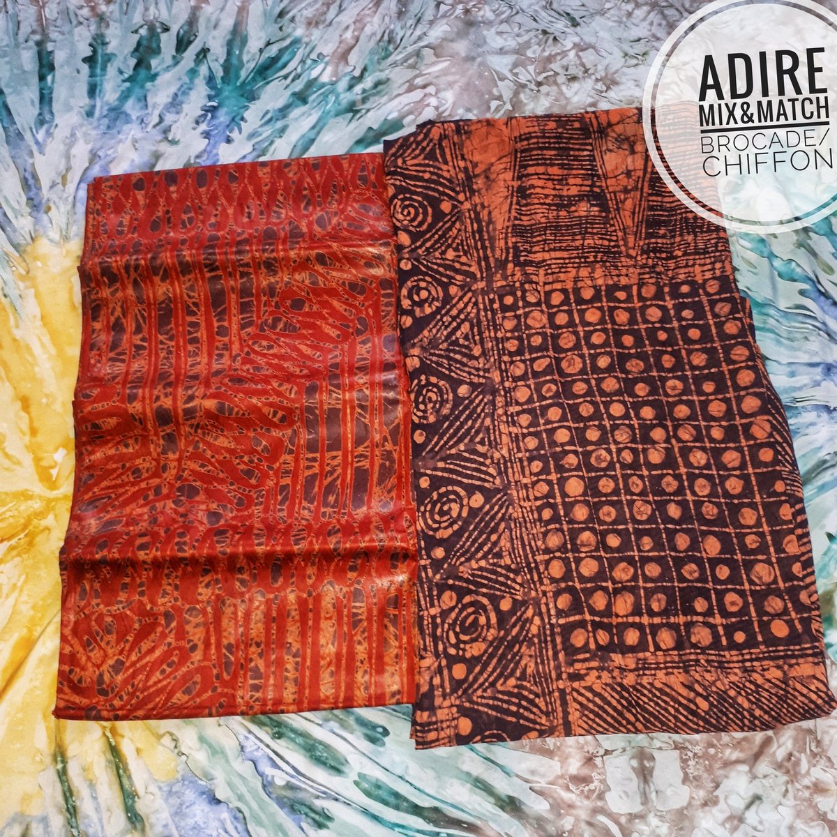 How would you rock these  #Adire, separately as Brocade or chiffon or as Mix and Match? Please reply in the comment section or take the poll in our story Handdrawn Brocade: N2000 per yardChiffon: N3000 per yardNationwide/Worldwide delivery is availablePlease help RT