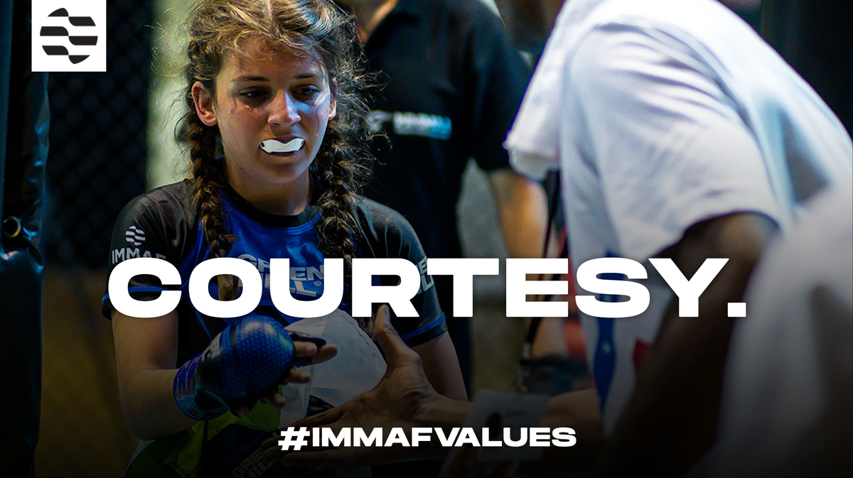 IMMAFed's tweet photo. IMMAF’s core values are fundamental to the practice of mixed martial arts.

Courtesy teaches us to treat others as we wish to be treated. In victory and defeat, it is an honourable quality which should be displayed by all sports participants.

#IMMAFValues https://t.co/uCpMhWbxp8