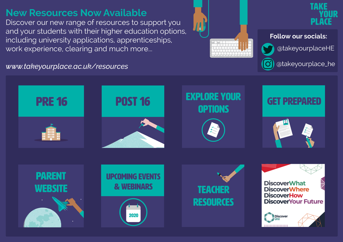 Looking at your #highereducation options but not sure where to start? 

Our new #resource page has you covered 👇

takeyourplace.ac.uk/resources