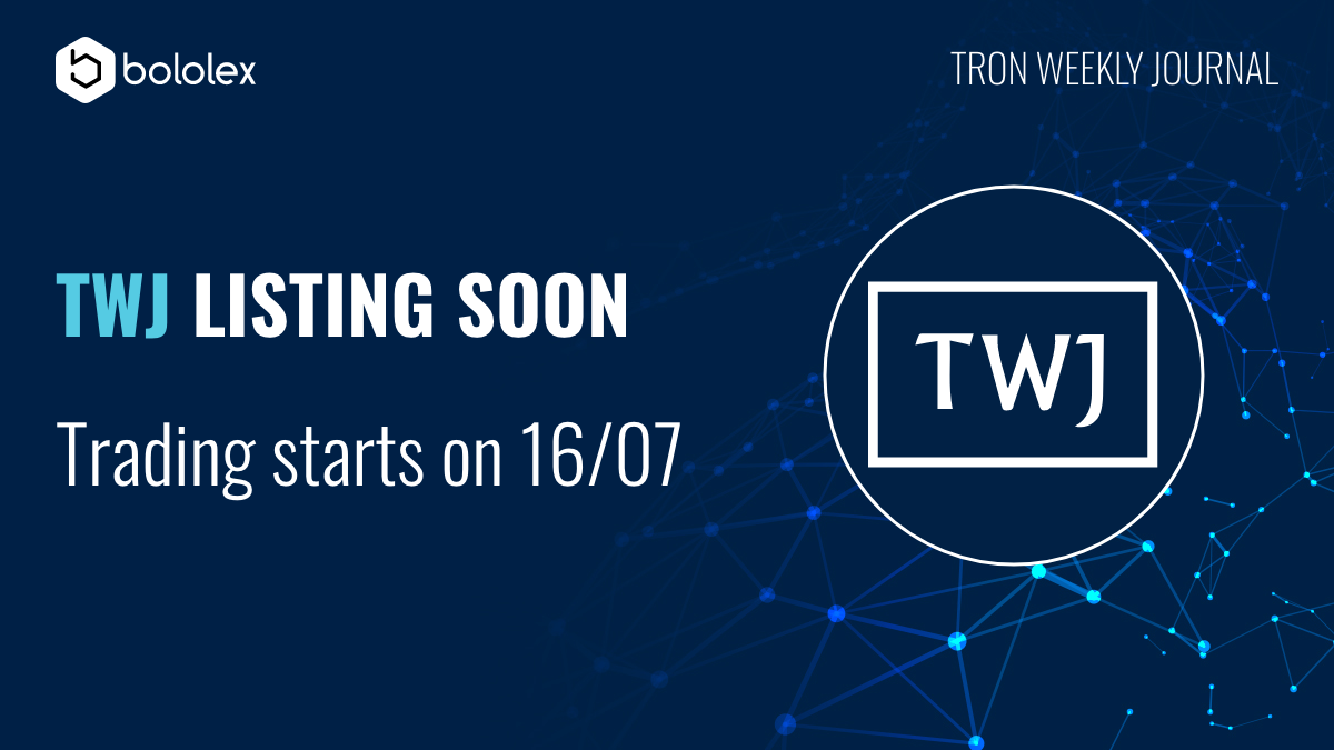 bololexcom's tweet photo. Exciting news❗️🎉

😍We are delighted to list $TWJ on Bololex.

👏Deposit &amp; Withdrawal are open.
🗓️Mark your calendars for July 16, when trading will be live.

👊Have you created your account? Do it now 👇
https://t.co/WnpNgGvOBi 

@TronWeekly 

#TWJ #Bololex #trading #crypto https://t.co/38hhtH3gOU