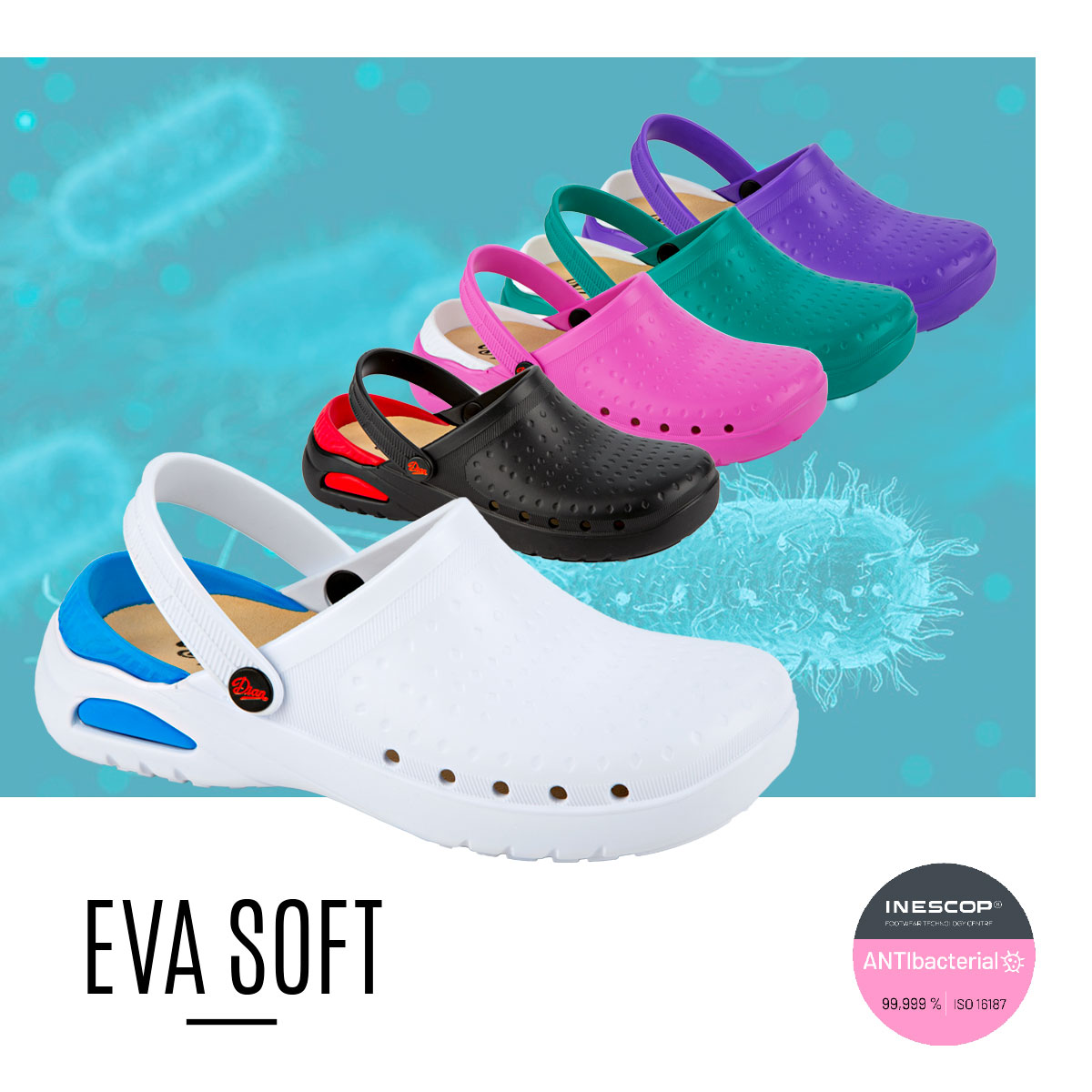 Los días de las bacterias han acabado. En Dian no paramos de innovar para traerte el mejor calzado de trabajo, cómodo y ANTIbacterial 🧡