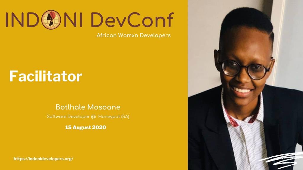 <a href="/thisTlale/">Bo</a>, one of the co-founders of indoni devs will be running the show and facilitating the indoni devconf 2020. RSVP to not miss out on a day filled with learning, networking and community building.
 meetu.ps/e/J7B4P/F1L7G/a