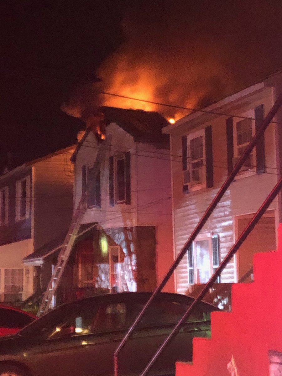 NNFire's tweet photo. Fire crews from NNFD and HFR worked for a few hours to extinguish this residential fire on 22ND St in Newport News. Three occupants were transported to a local hospital, all suffering from burns.  No firefighters suffered any injuries and multiple occupants are displaced. https://t.co/MaXcdPtbkS