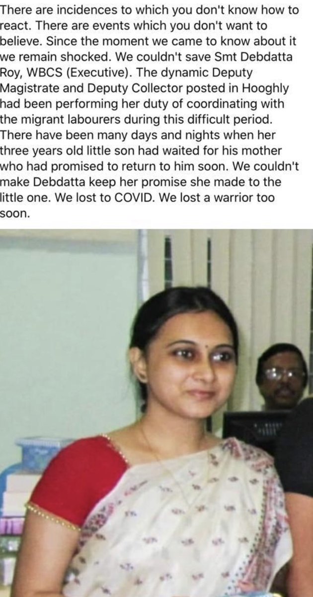sumitamisra's tweet photo. My respect &amp; salute to this #Covid #warrior . She went beyond the call of duty to help others &amp; lost her own life. Such unsung civil service heroes deserve our recognition &amp; regard. My heart goes out to her baby. https://t.co/ehTWPXTmTm