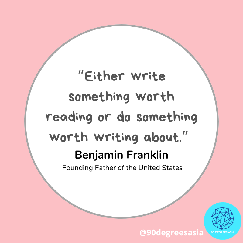 “Either write something worth reading or do something worth writing about.” – Benjamin Franklin

One of the simplest marketing methods in history.

#digitalmarketingquotes #womanled #entrepreneur #business #digitalmarketing #b2bdigitalmarketing  #singapore #90degreesasia