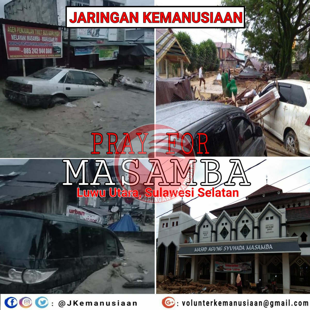 Tiada suatu bencanapun yg menimpa di bumi &amp; tidak pula pada dirimu sendiri melainkan telah tertulis dlm kitab Lauh Mahfuzh sblum Kami menciptakannya. Sesungguhnya yg demikian itu adalah mudah bgi Allah ( QS Al Hadid 22 )
"Empati Tanpa Batas"
#JaringanKemanusiaan
#prayformasamba
