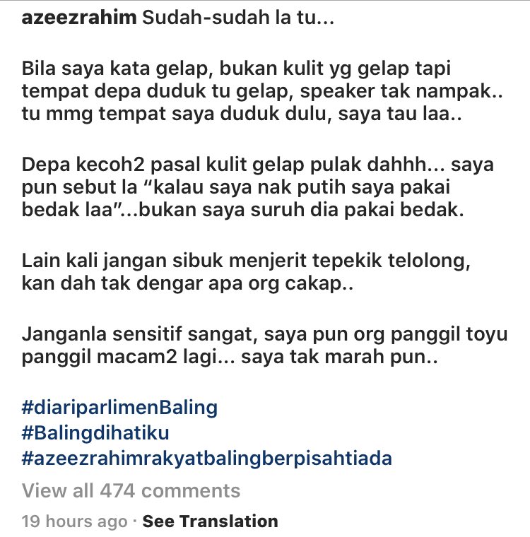 Does this mean Baling MP will also be instructed to retract his statement on Instagram that displays a lack of intersectional understanding of racism, sexism, classism and colourism in attempts to obfuscate from his bullying of YB <a href="/KasthuriPatto/">Celtabet</a>