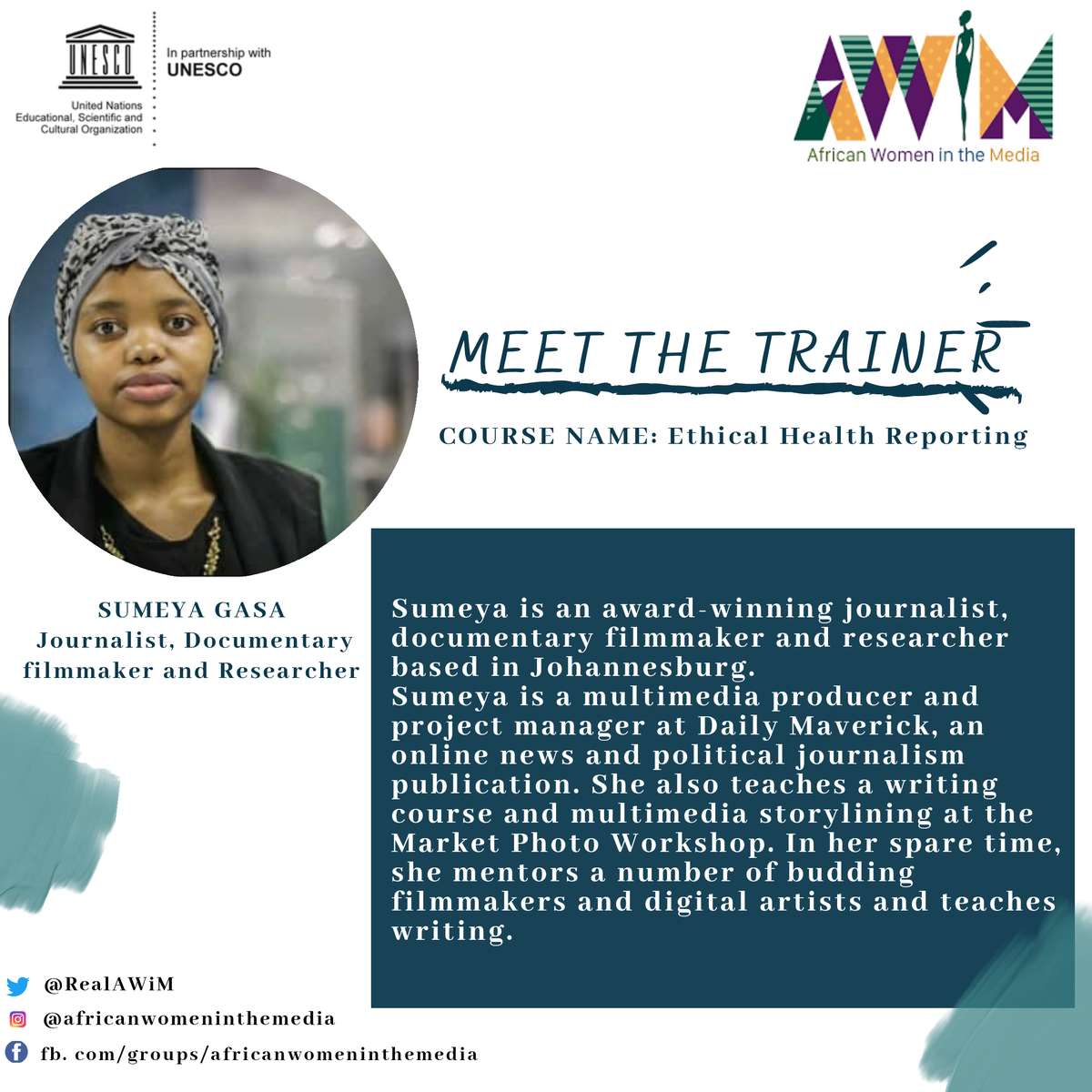 RealAWiM's tweet photo. We have completed the first week of live mentoring sessions with our amazing trainers and we are pleased to present our amazing trainers @RGAMeyer @kiam_sumeya and @Nakkazi !! Have a look! #RCCE2020 #womeninmedia #learningisfun https://t.co/E6wL7O9Hpi
