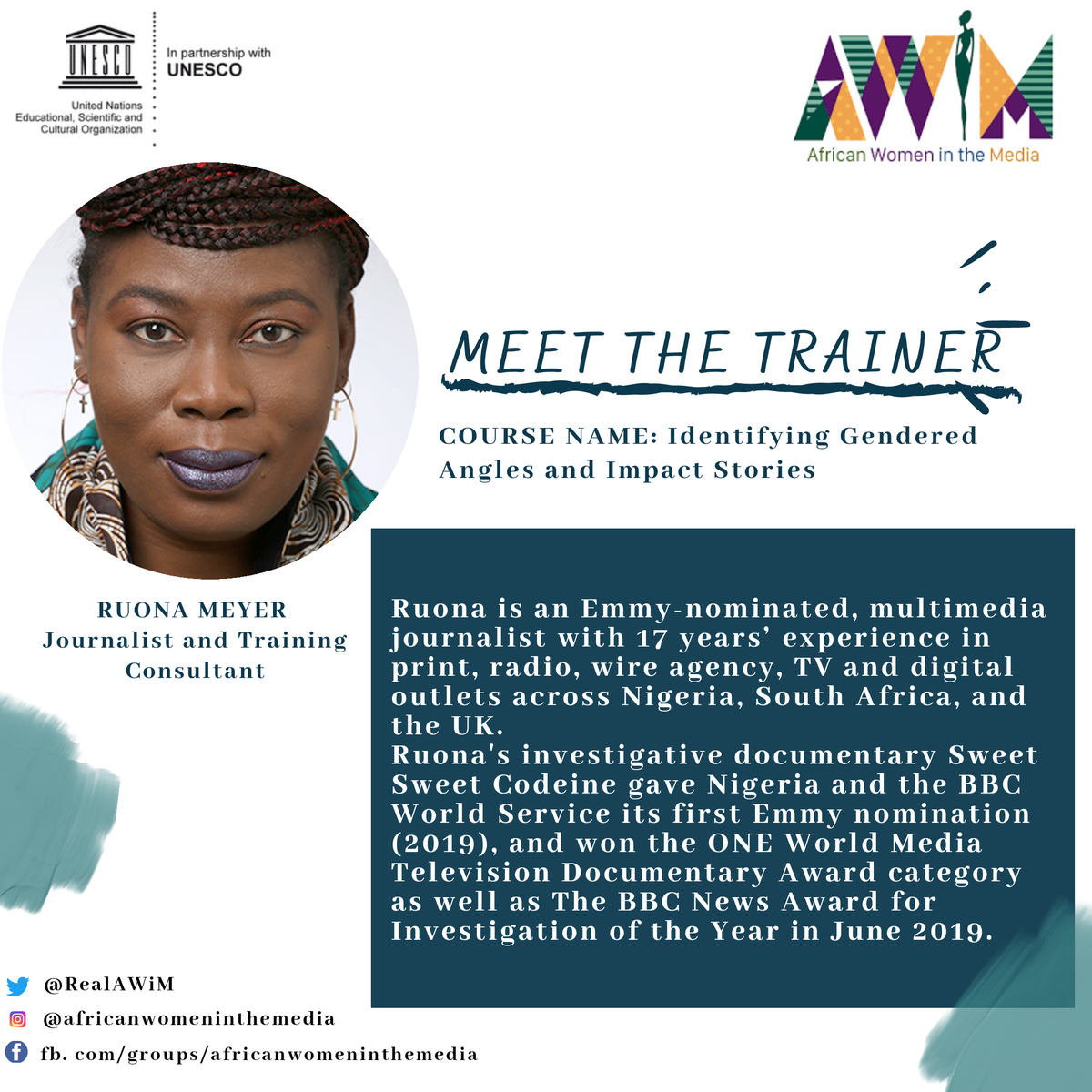RealAWiM's tweet photo. We have completed the first week of live mentoring sessions with our amazing trainers and we are pleased to present our amazing trainers @RGAMeyer @kiam_sumeya and @Nakkazi !! Have a look! #RCCE2020 #womeninmedia #learningisfun https://t.co/E6wL7O9Hpi