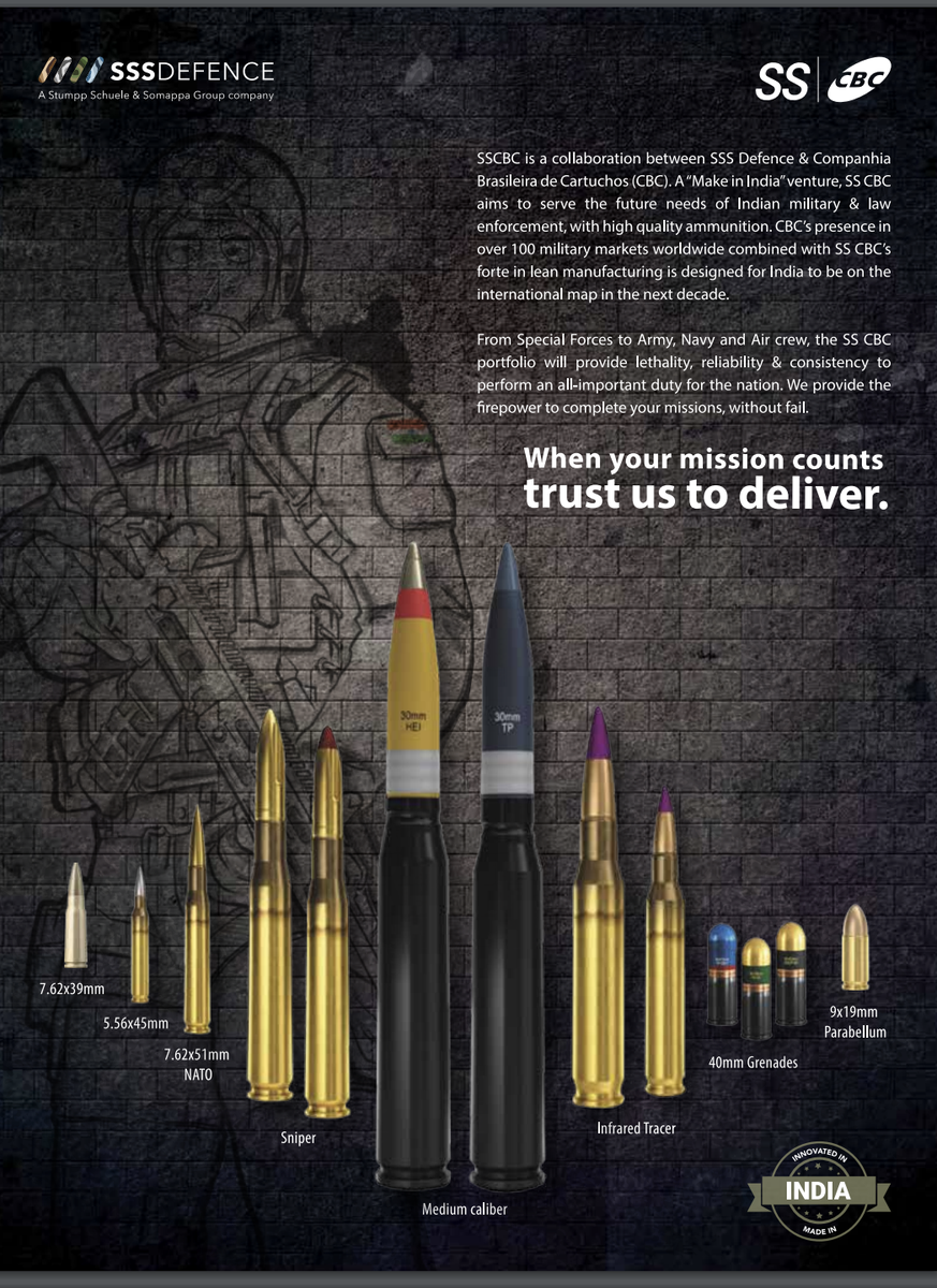 sssdefence's tweet photo. Our collab. with leading manufacturers in small & medium caliber #ammunition. CBC Global Ammunition produce around 1.5 billion rounds a year, and are the leading suppliers to #NATO. The SSCBC collab is excited to serve the nation #MakeInIndia #AtmaNirbharBharat #SelfReliance 🇮🇳 https://t.co/LuK8pgUwQu