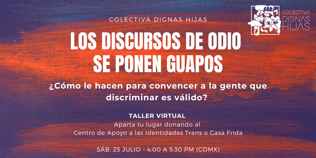 ¿Cómo le hacen los grupos antiderechos para convencer a la gente que discriminar es válido?

⭕️Proponemos un taller virtual sobre los discursos de odio ⭕️

Aparta tu lugar donando al Centro de Apoyo a las Identidades Trans o @CasaFrida2.

Datos y registro: forms.gle/TQDW6Nc7Yb2h57…