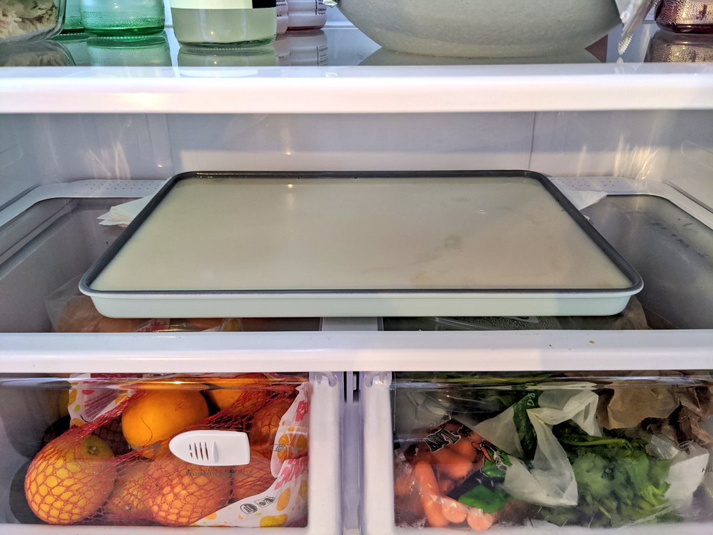 (cw: food)Who has time to after-hours code when there'sfinding out your fridge shelves aren't perfectly level so you have to do precise paper towel folding and shoving under the back corners of a sheet panto be done.