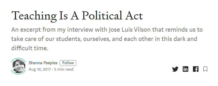 3/Why do teachers like her think this?It's because professors of education in the universities and colleges of education (where teachers are trained) think what goes on in the classroom is all about politics, and have been claiming that teaching is a political act: