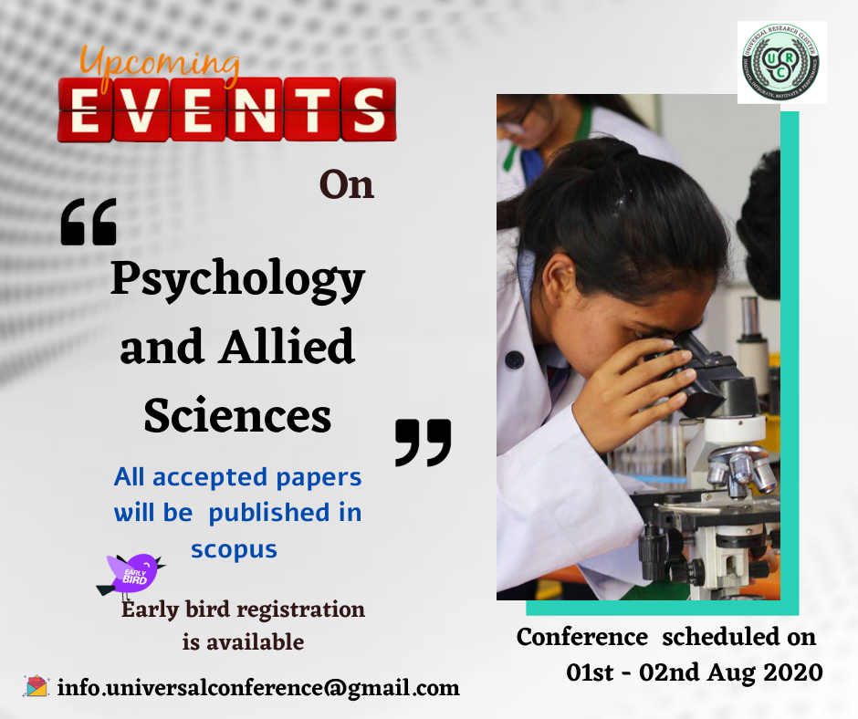 ConfUniversal's tweet photo. International Conference on Psychology and Allied Sciences (ICPAS) on 01stAug - 02ndAug
https://t.co/loqDxTJFkg
Get a chance to publish your paper in Scopus indexed Journals.
#OnlineConferences #InternationalConference #Psychology #AlliedSciences #OnlineStudies #Videoconference https://t.co/3LZzPOPnLl