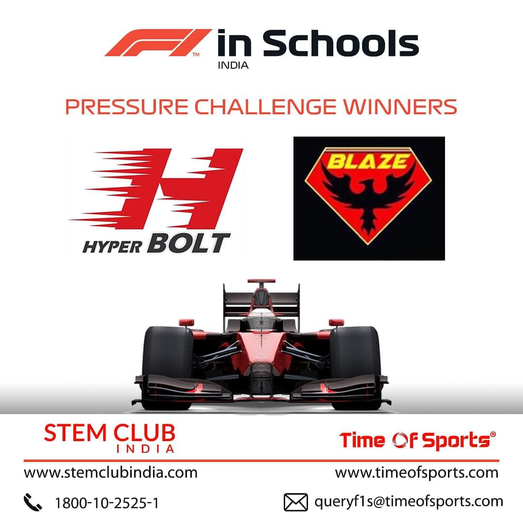 F1 in Schools India Pressure Challenge Winners: Team <a href="/HyperBoltIndia/">HyperBolt</a> and Team <a href="/teamblazetbs/">Team Blaze</a>. We are proud to announce the winners. We admire and acknowledge efforts &amp; creativity shown by all the participating teams of #F1inSchoolsIndia Virtual National Championship 2020