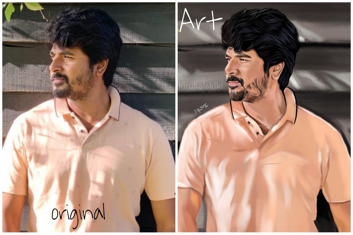 kiki_kirukals's tweet photo. @Siva_Kartikeyan 
I'm completely in love with this art...this isn't 100% realistic , u may find 100 differences but Im living it ... A digital oil painting portrait of youu... Sooo I'll post until it reaches you🥰🙊 hope you will like it too
Lds of love... original vs Art https://t.co/ShBPMqQT5j