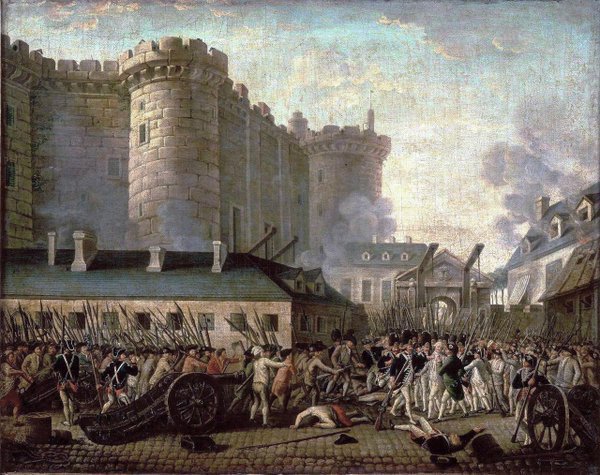 14 July 1789. The French Revolution began when a mob stormed the Bastille prison in Paris and released 7 prisoners. The French now celebrate it as Bastille Day.