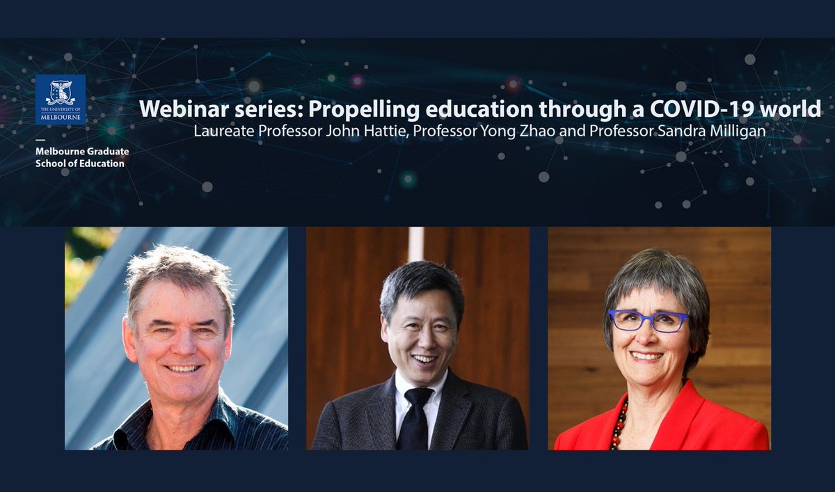 MGSE presents a new, public webinar series: ‘Propelling #Education through a COVID-19 world’ featuring <a href="/john_hattie/">John Hattie</a> <a href="/YongZhaoEd/">Yong Zhao, Ph.D</a> &amp; <a href="/SandraMilligan3/">Sandra Milligan</a>
 
This four-part webinar series begins July 28!
 
For more info or to register ➡️go.unimelb.edu.au/3exj
@unimelb <a href="/uommedia/">UniMelb Newsroom</a>