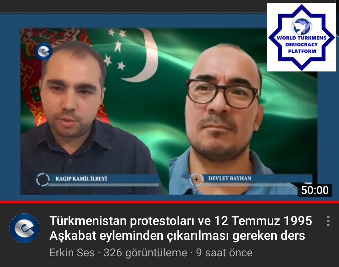 TMdemocracy's tweet photo. 🇹🇷 ERKİN SES 🇹🇲 12 Temmuz Aşkabat Protestosundan alınacak dersler, Türkmen Protestolarına bakış ve Türkmen öğrenci gençlerinin pozisyonu... #turkmenistan #turkmen #turkmens #turkendemocracy #devletbayhan #turkmenprotest #erkinses #dunyaturkmenleri 
https://t.co/Nq2HArVgRV https://t.co/jICgRcjDVm