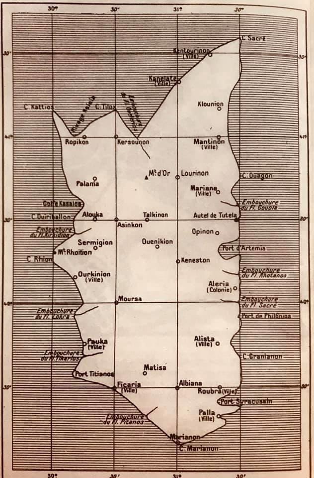 Colyoh's tweet image. « Il s’agit de la toute première carte de Corse connue. 2ème siècle ap. JC. On y découvre déjà Mantinum, Aleria...C’est l’œuvre de Ptolemée (Claudius Ptolemaeus, vers l’an 100 - vers l’An 168), astronome, astrologue, mathématicien grec. » (@ Raymond Mei )