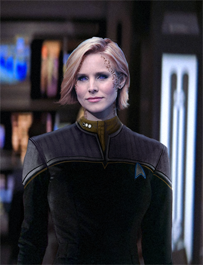 "Ambassador, I am guessing by your tone that you cannot read Federation rank pips yet. Allow me to help. I am Lt. Commander Aubney Veth. Head of Security. I am the person who is suppose to stop people from strangling you. I can see I am going to be a very busy woman."