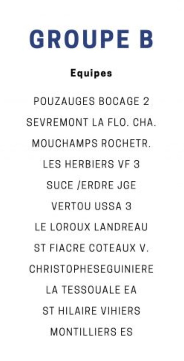 Ce sera le groupe B pour notre équipe 1. Avec 3 autres Vendéens. <a href="/VHFootOfficiel/">Vendée Herbiers Foot</a> <a href="/PouzaugesBFCV/">Pouzauges Bocage FCV</a>