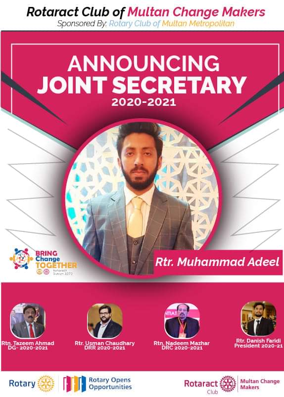 racmcmm's tweet photo. Warm Greetings, 
We are elated to promulgate our J.Secretary and Director International Services of 2020-21 RID-3272
In Shaa Allah Rotaract will gain much benefits from his assiduous and scrupulous ministrations.
#bringchangetogether 
#rotaryopenopportunity #RotaractMultan https://t.co/X7b0XeklPs