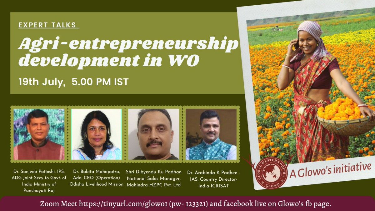 glowohelps's tweet photo. #Expert_Talks :
Agri-Entrepreneurship Development in Western Odisha

Zoom Meeting link 
https://t.co/EaB1ZSzn1y
P.W - 123321

Facebook live on
https://t.co/Q05fgUbCdj
@Hello_Glowo @siddbabu @Pratyushpanda @Surya767001 @PujariDipak @otvnews @kanak_news @Sambad_English @NEWS7Odia https://t.co/H7gIuDZfvq