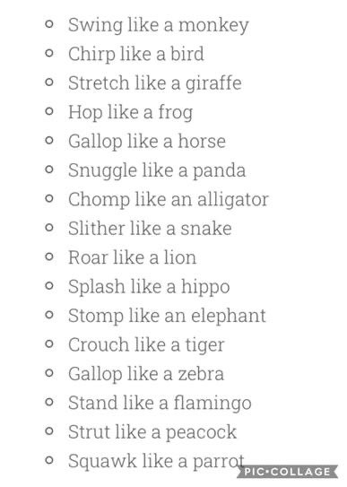 How many flamingos, elephants, zebras, crocodiles, giraffes, lions, bears and tigers can you see in this picture? Can you move like the zoo animals? 🦁🐒🐼🐘