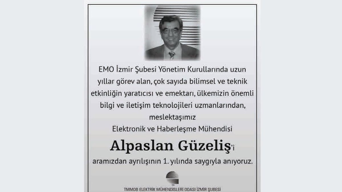 EMO_Izmir's tweet photo. Alpaslan Güzeliş'i aramızından ayrılışının yıl dönümünde, saygı, sevgi ve özlemle anıyoruz. https://t.co/MTbJGVShSn