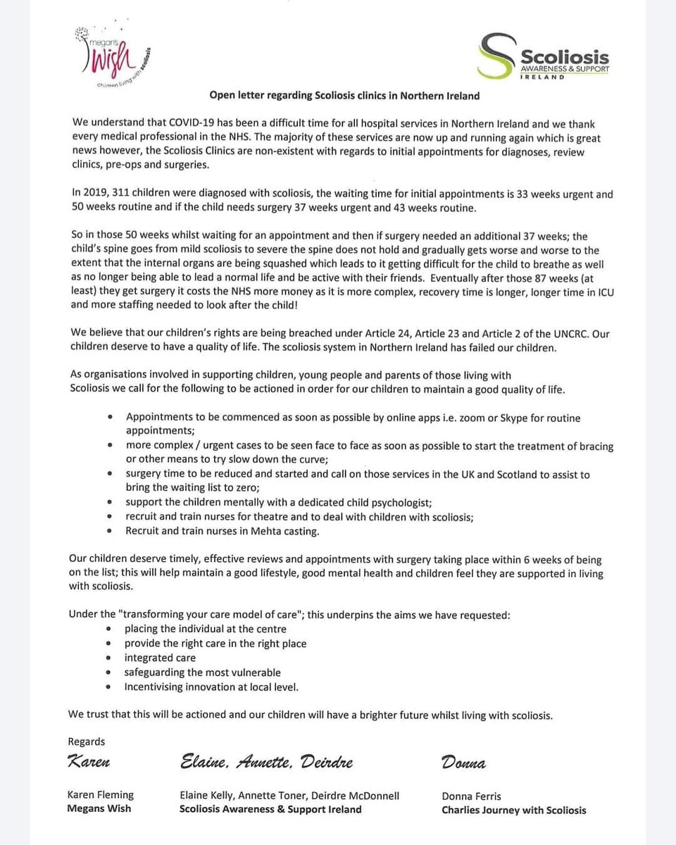 Our children deserve #therightcare #attherighttime #attherightplace #scoliosisawareness #childrensrightsarehumanrights #fundingneeded #youarestrongerthanyouthink #meganswish #wearetheirvoice 
<a href="/DUPleader/">DUPLeader.bsky.social</a> <a href="/RobinSwannMoH/">RobinSwannMoH</a> <a href="/UTVNews/">UTV Live News</a> <a href="/BBCNewsNI/">BBC News NI</a> <a href="/niassembly/">Northern Ireland Assembly</a>