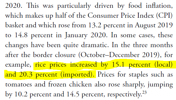 Two screenshots shared by  @seunsmith from WB's latest report on Nigeria. The border closure has meant that the Nigerian consumer has to spend more on food to maintain the same welfare. Rice is the biggest culprit here.