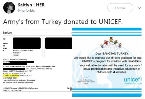 The Turkish ARMY raised $500 and donated it to UNICEF to support children with disabilities.
